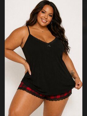 Torrid Black Rib Cami 2X 18 20 Lace Trim Soft Sleep Tank Sexy Stretch Knit NWT